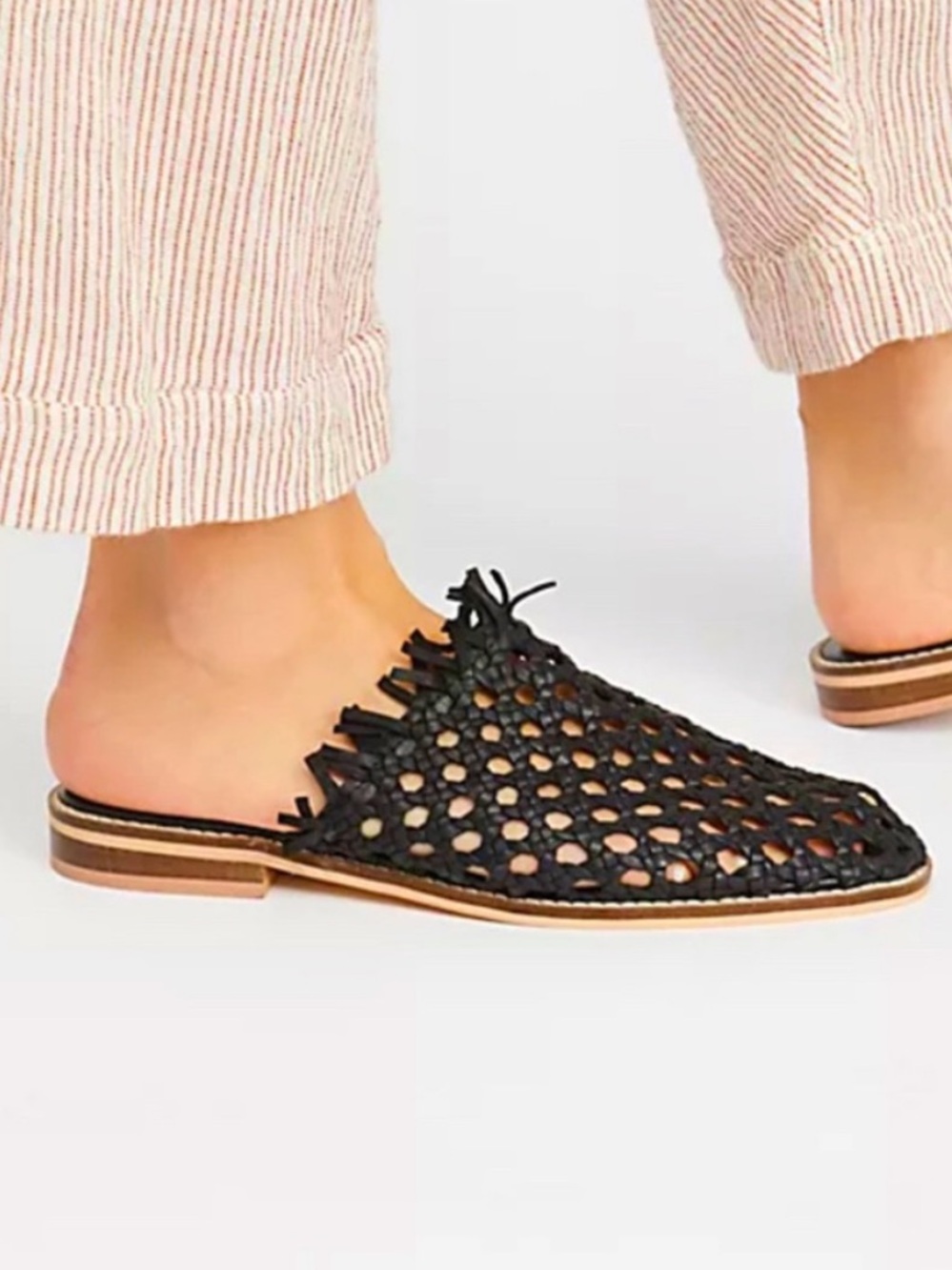 FREE PEOPLE Mirage Woven Flat Mules Black Size EU 36